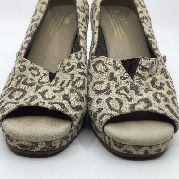 Toms animal print canvas open toe leopard wedges size 7 - Picture 5 of 16
